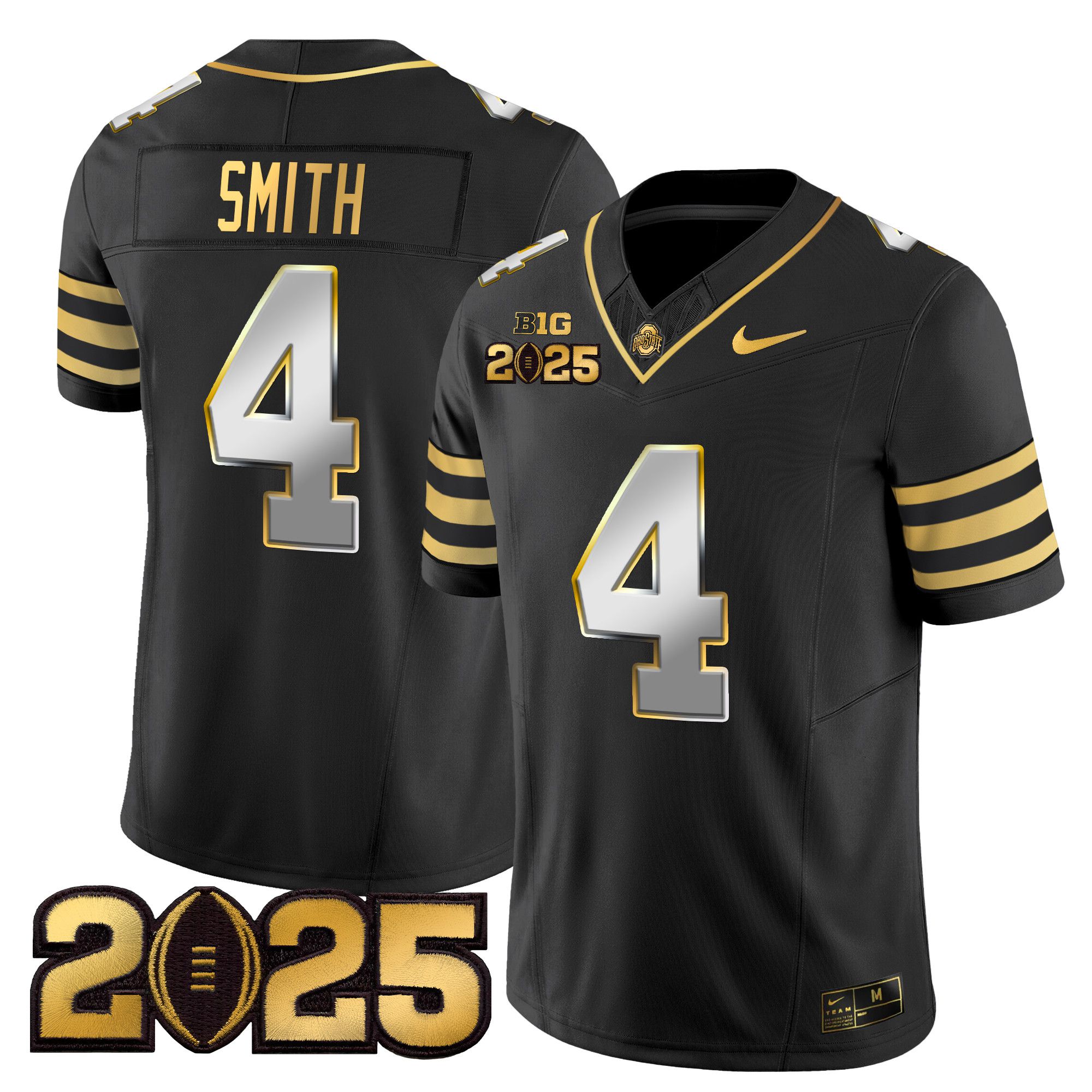 Men Ohio State Buckeyes #4 Smith Black 2025 CFP Final Patch Gold Vapor Limited NCAA Jersey style 2->ncaa teams->NCAA Jersey